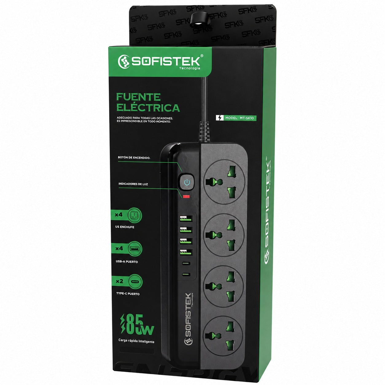 Fuente Electrica 10 En 1 | 4 Tomas + 4 USB + 2 Type-C