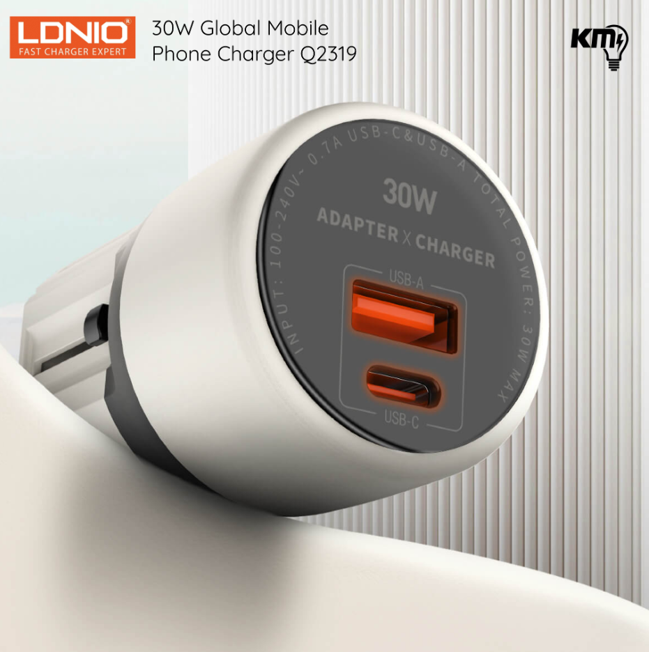 Cargador de Pared LDNIO Q2319 30W 2 Puertos Carga Rápida