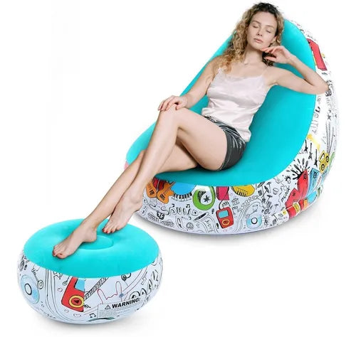 Sillón Inflable De Diseños Con Reposa Pies