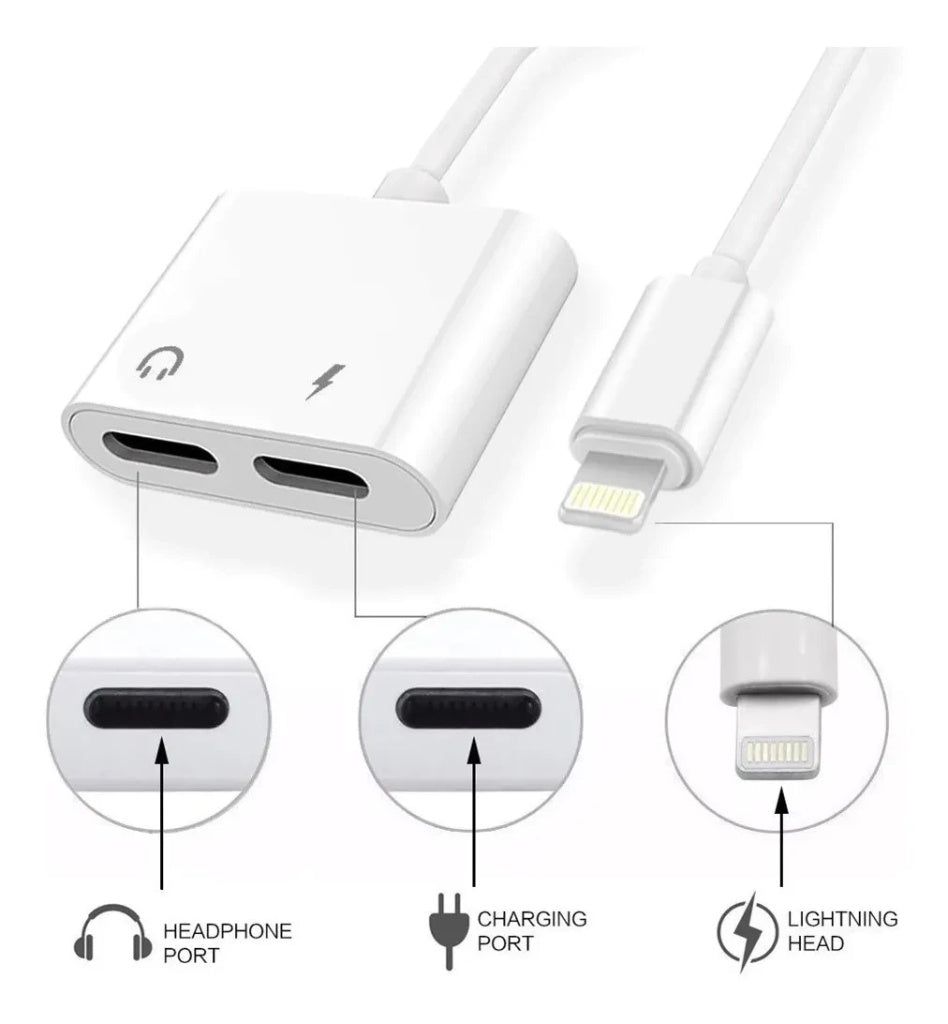 Adaptador Dual Lightning – Carga + Música al Tiempo