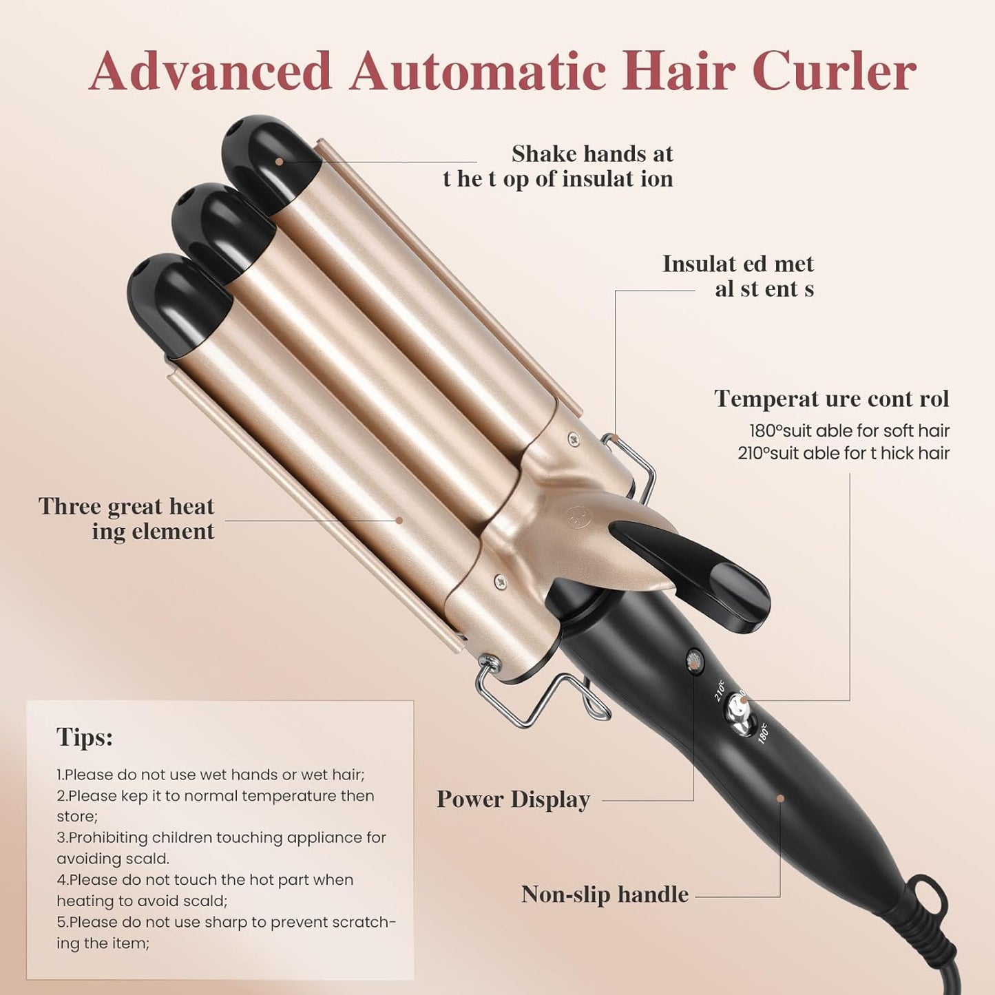 Rizador Ceramico De Cabello 3 Tubos