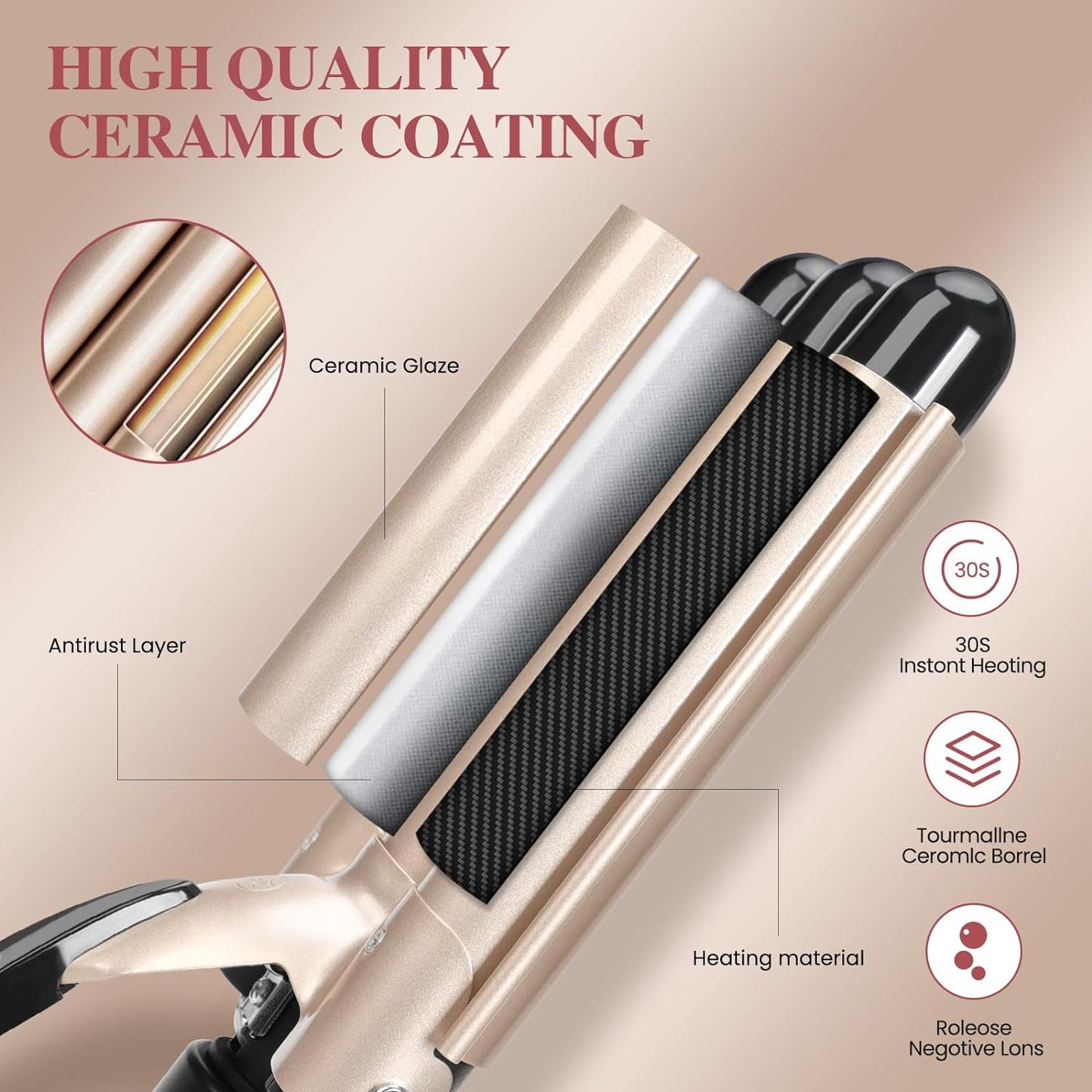 Rizador Ceramico De Cabello 3 Tubos