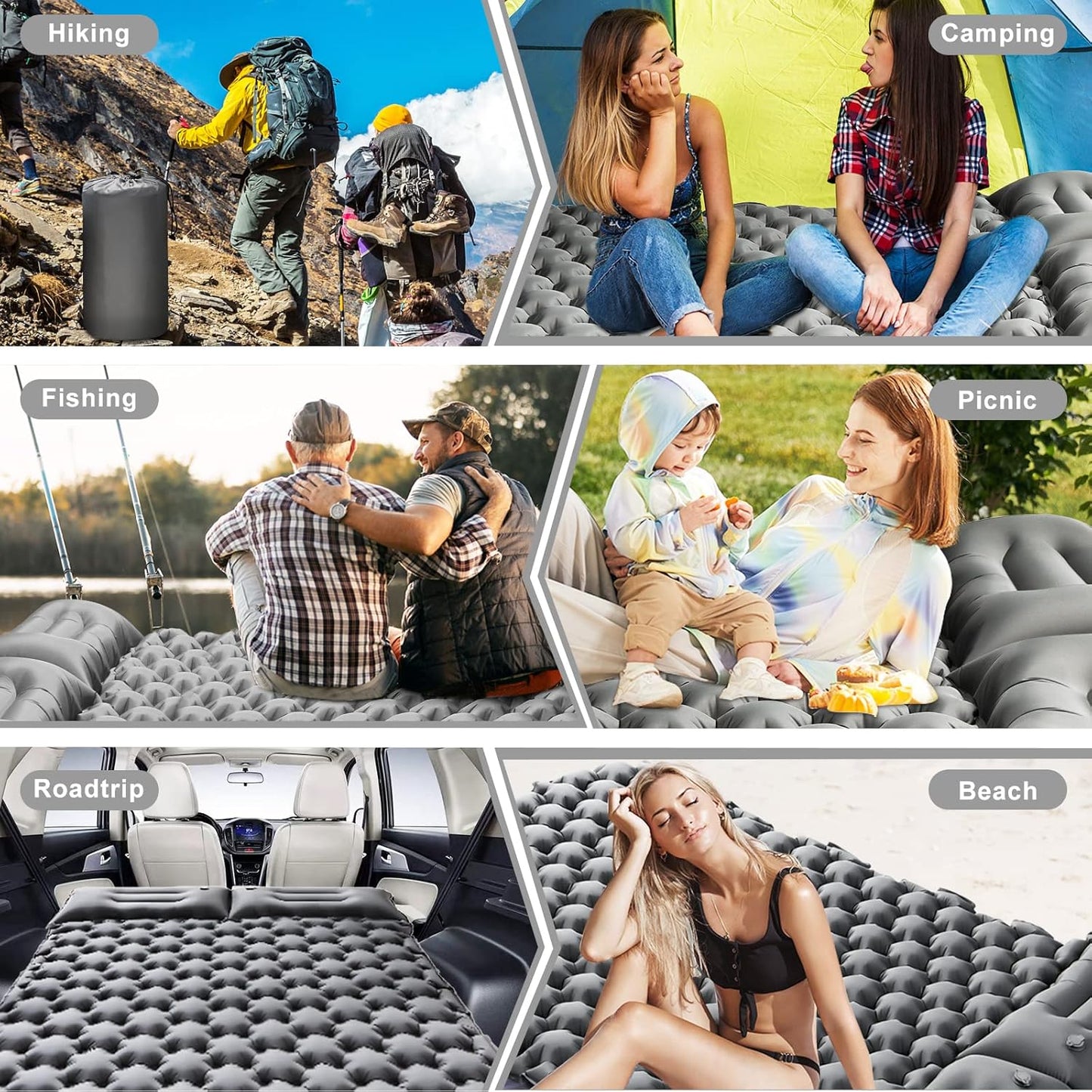 Colchon Doble Autoinflable Para Camping Con Almohadas