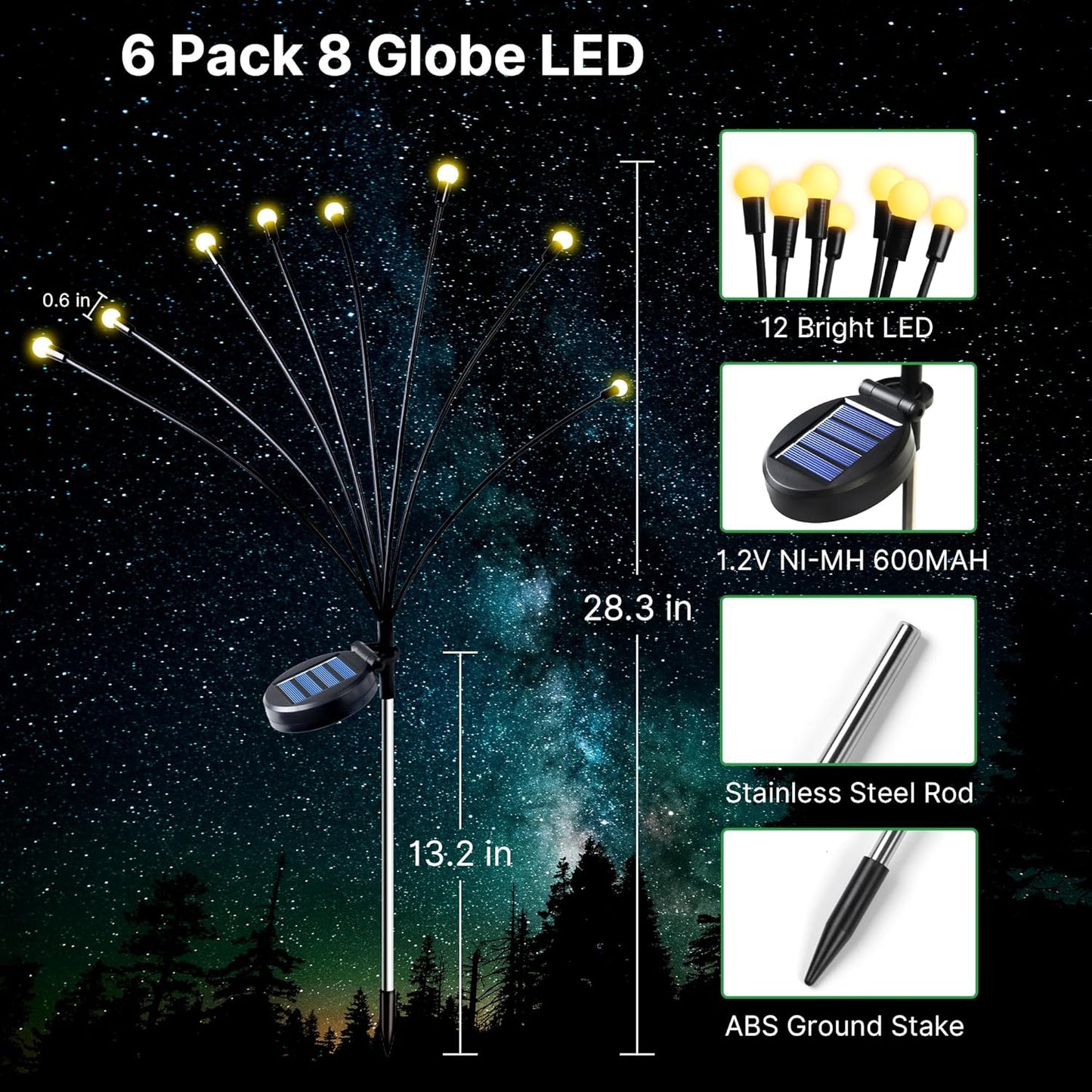 12 Luciernagas Led Con Panel Solar