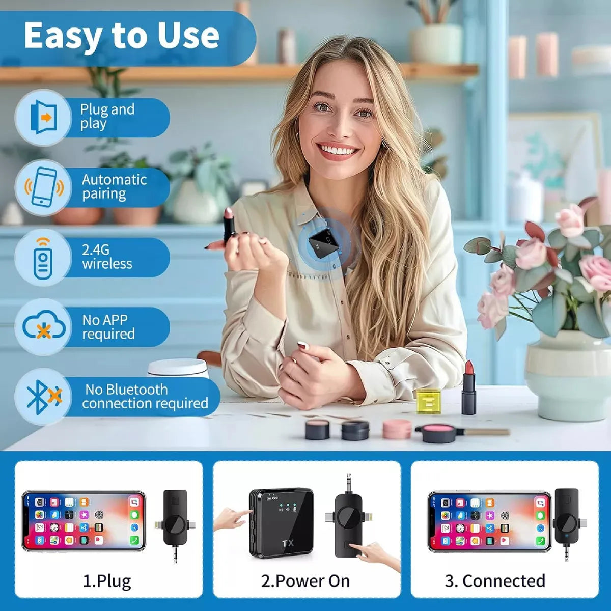 2 Micrófono Inalámbrico de Solapa TX F15 Profesional