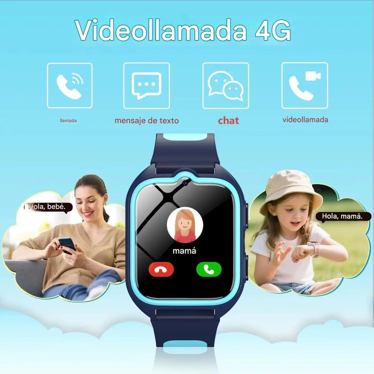Reloj GPS Para Niños 4G Videollamada Cámara Y Linterna Resistente