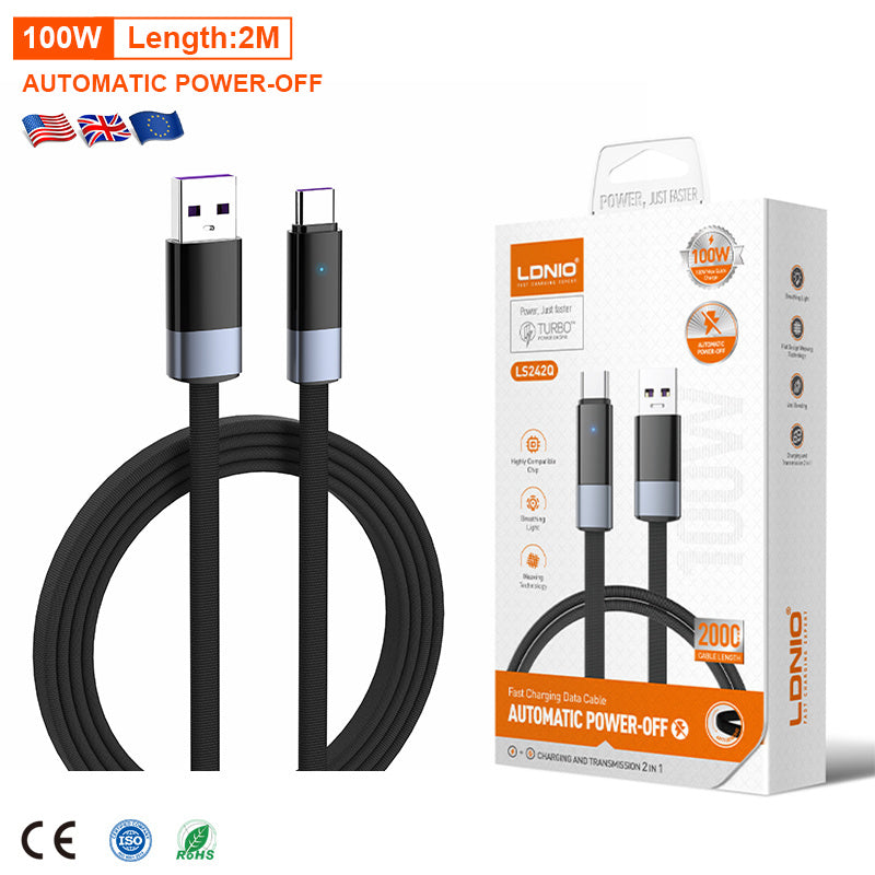 Cable USB LDNIO LS241Q 100W 1m Apagado Automático Carga Rápida