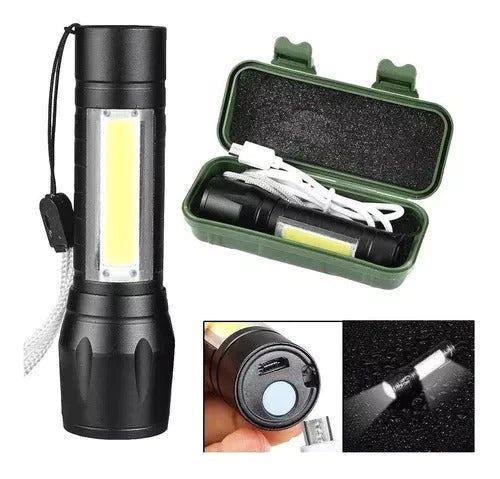Mini Linterna Táctica Recargable Por Usb Aluminio Zoom Led + Envío Gratis