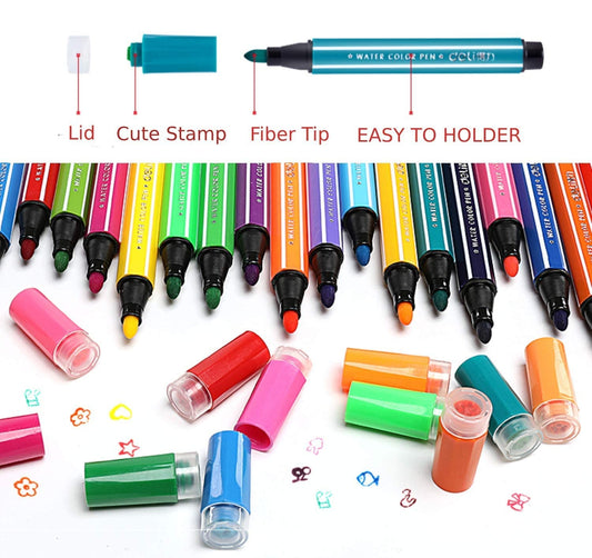Marcadores Con Sellos Kawaii 12 Colores