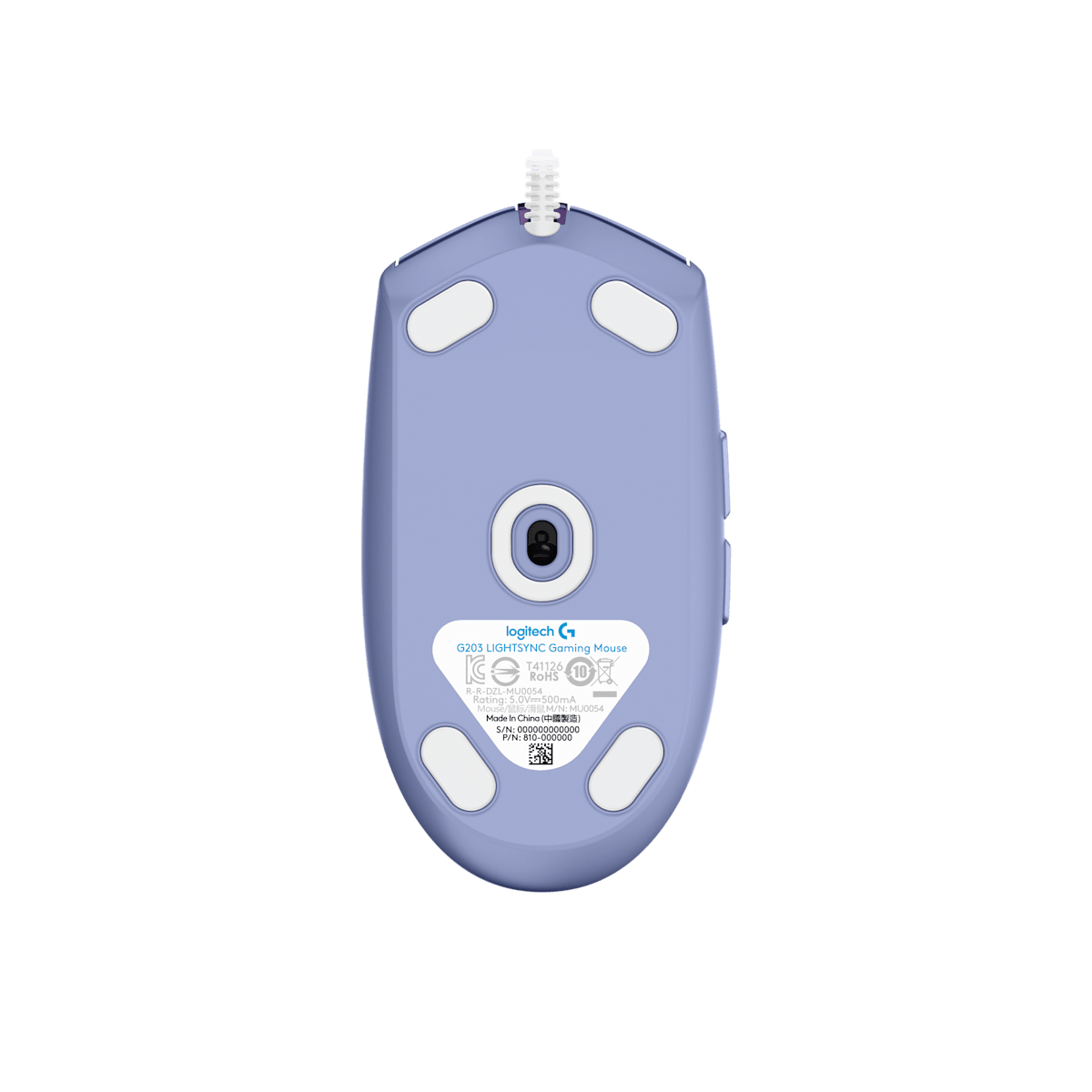 Logitech G203 lila vista inferior