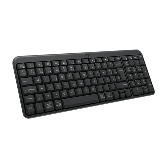 Teclado Logitech K250 grafito vista en ángulo