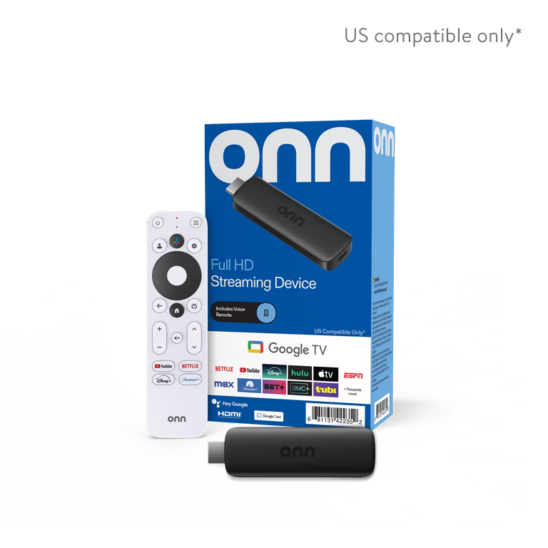 Original onn Google TV Dispositivo de Transmisión HD Completo, 2K FHD, Wi-Fi Rápido, Audio Dolby, Control por Voz Google TV