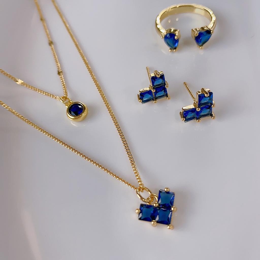 Combo Cadena Doble + Anillo + Aretes Material Cover Gold