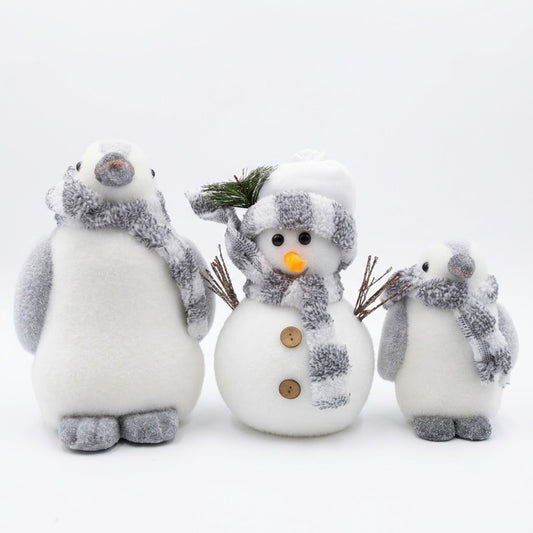 Set x3 Personajes Navideños Invierno (Pingüinos y Muñeco de Nieve)