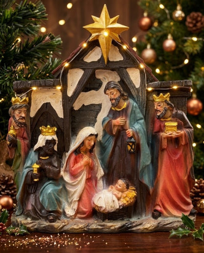 Pesebre Navideño Musical con Luz LED y Estrella de Belén