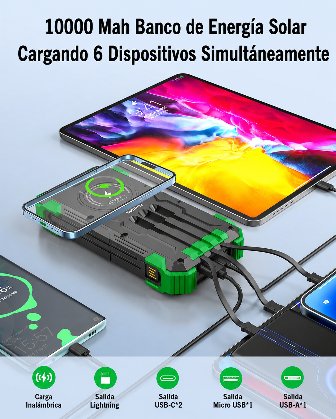 Power Bank Solar Portatil Harvic 10.000 mAh