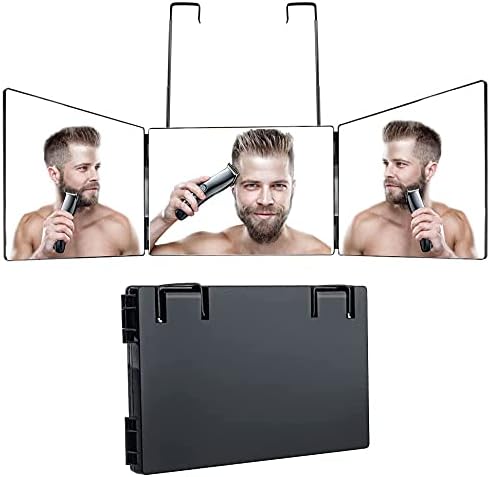 Espejo portátil triple de 3 vías, espejo de peluquero 360 para cortar el cabello, peinar, afeitar, arreglar, teñir y maquillaje con soportes de altura
