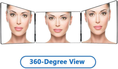 Espejo portátil triple de 3 vías, espejo de peluquero 360 para cortar el cabello, peinar, afeitar, arreglar, teñir y maquillaje con soportes de altura