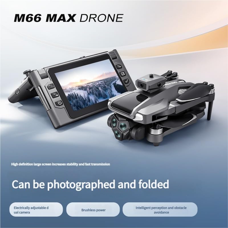 Drone M66 MAX con pantalla de visualización plegable, cámara dual, motor sin escobillas, evitar obstáculos, estabilización EIS
