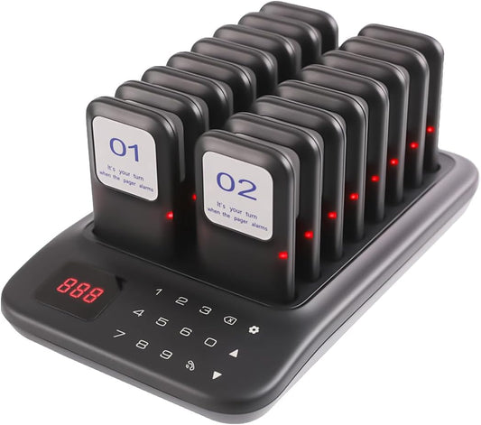 Sistema de buscapersonas para restaurantes, 16 buscapersonas inalámbricas para restaurantes, vibraciones, parpadeantes y zumbador, buscapersonas para bar, hotel