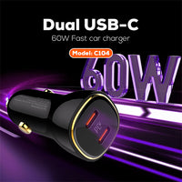 Cargador para Carro LDNIO C104 60W Doble USB-C PD Carga Rápida