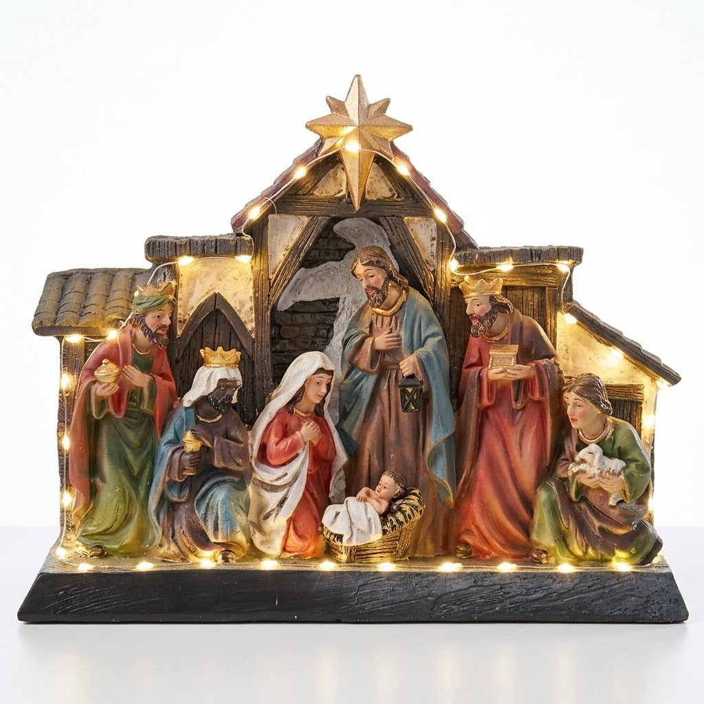 Pesebre Navideño Musical con Luz LED y Estrella de Belén