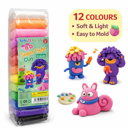 Masa Moldeable 8D Super Light Clay – Set 12 Colores