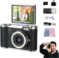 Cámara Digital Portátil CCD 4K Pantalla Abatible, Para Fotografia y Vlogs
