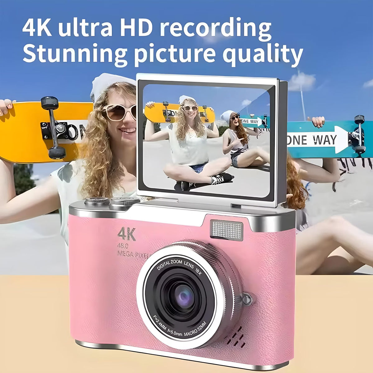 Cámara Digital Portátil CCD 4K Pantalla Abatible, Para Fotografia y Vlogs