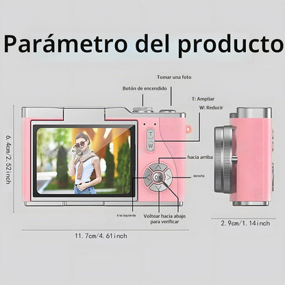 Cámara Digital Portátil CCD 4K Pantalla Abatible, Para Fotografia y Vlogs