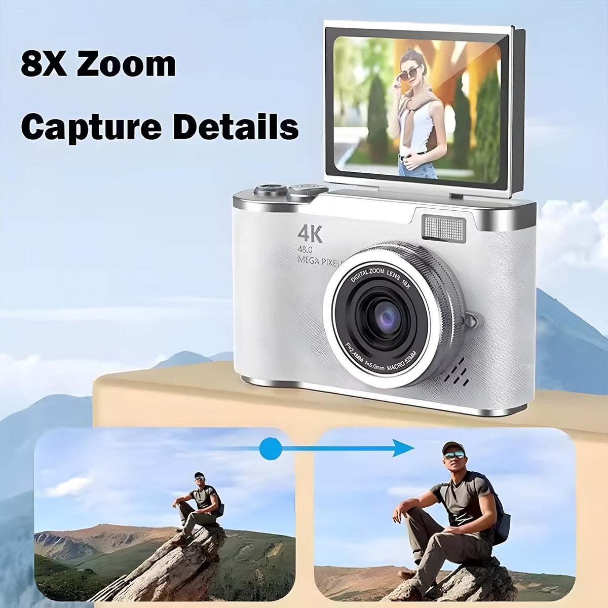 Cámara Digital Portátil CCD 4K Pantalla Abatible, Para Fotografia y Vlogs