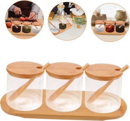 Set de Frascos de Vidrio con Tapa y Cucharas de Bambú