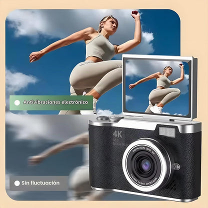 Cámara Digital Portátil CCD 4K Pantalla Abatible, Para Fotografia y Vlogs