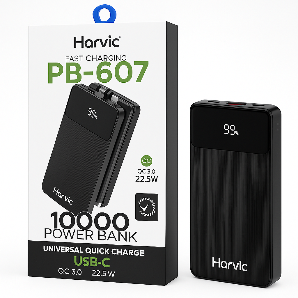 Power Bank Harvic 10.000 mAh con Cables Incorporados