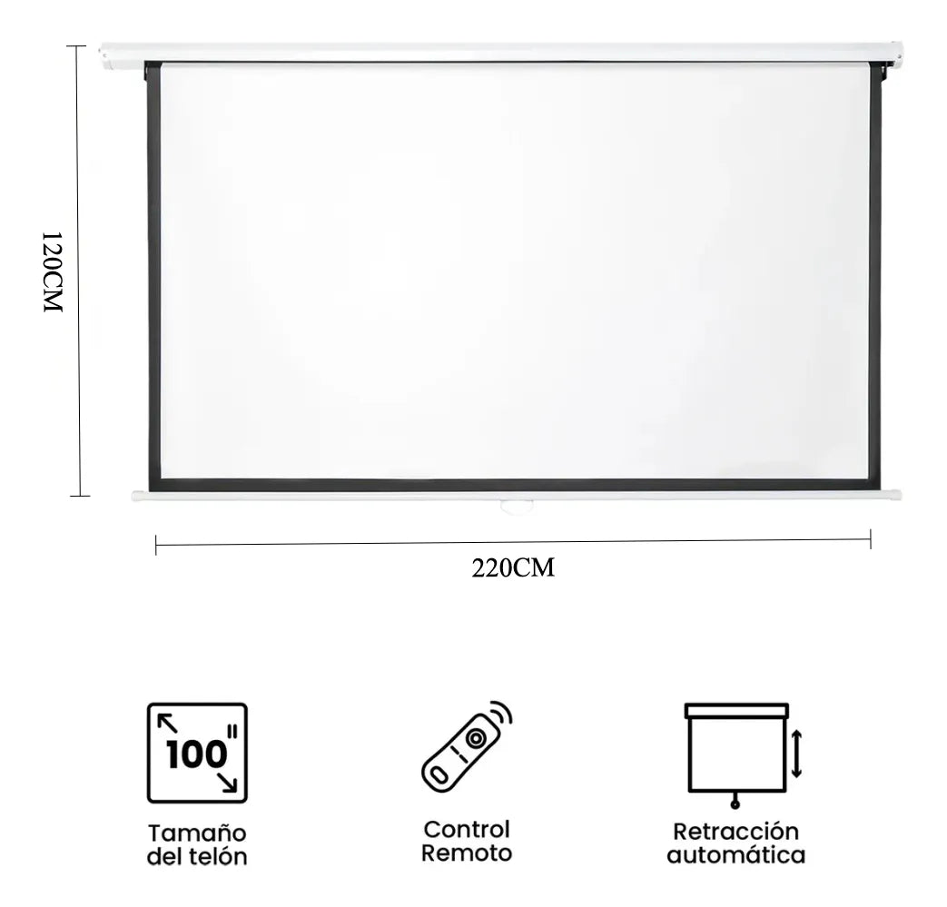 Telón para Proyector 100 Pulgadas electrico con Control 2.20 cm x 1.20 cm