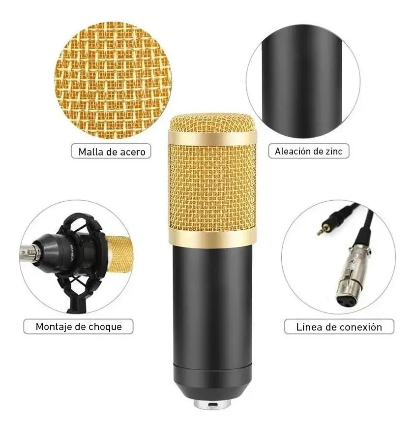 Micrófono Condensador Andowl BM800 Omnidireccional con Brazo y Filtro