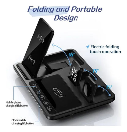 Estación de carga inalámbrica 4 en 1 carga rápida para iPhone/reloj inteligente/auriculares