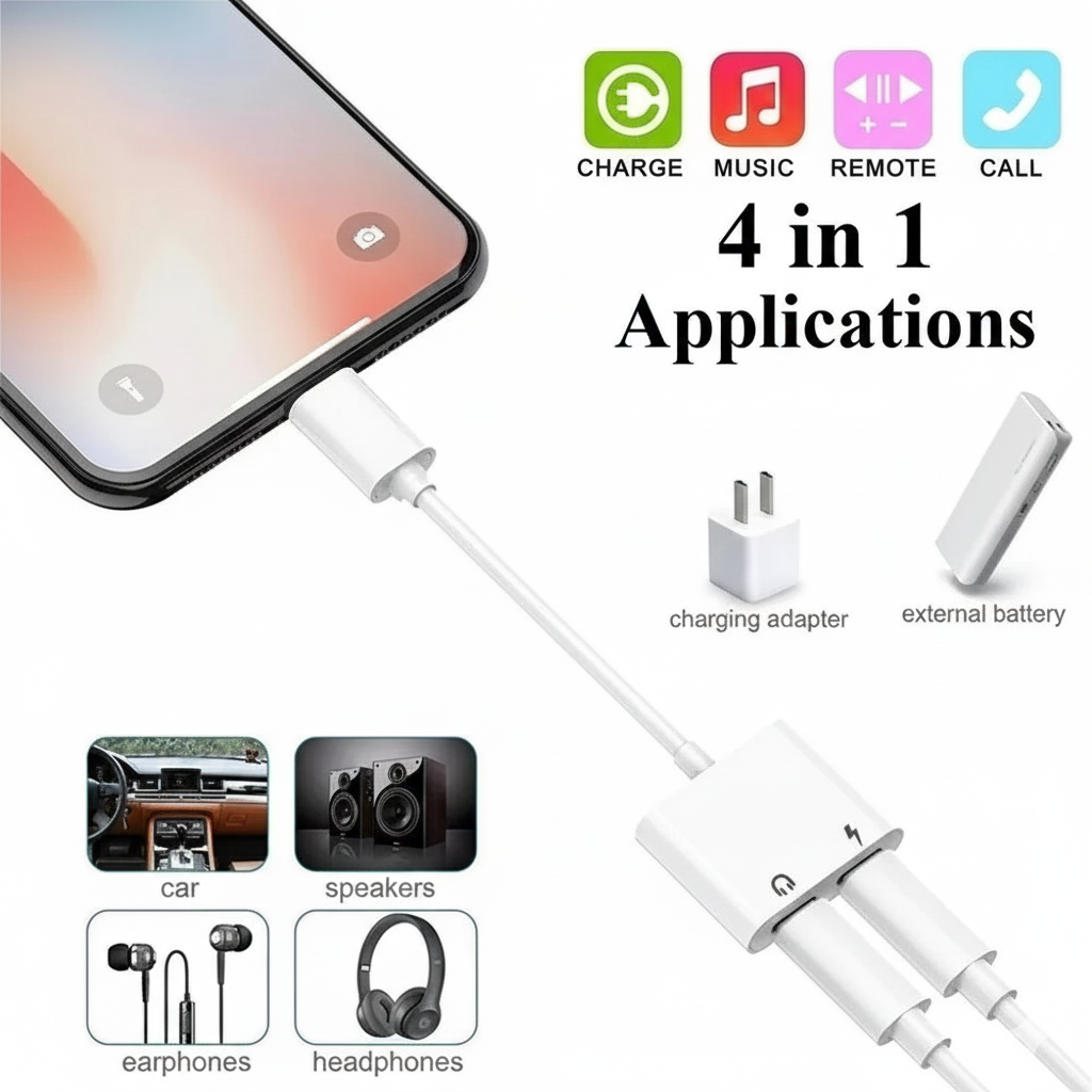 Adaptador Dual Lightning – Carga + Música al Tiempo
