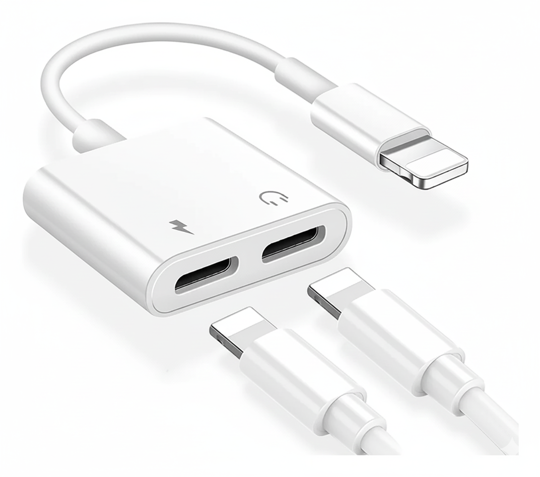 Adaptador Dual Lightning – Carga + Música al Tiempo