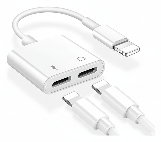 Adaptador Dual Lightning – Carga + Música al Tiempo