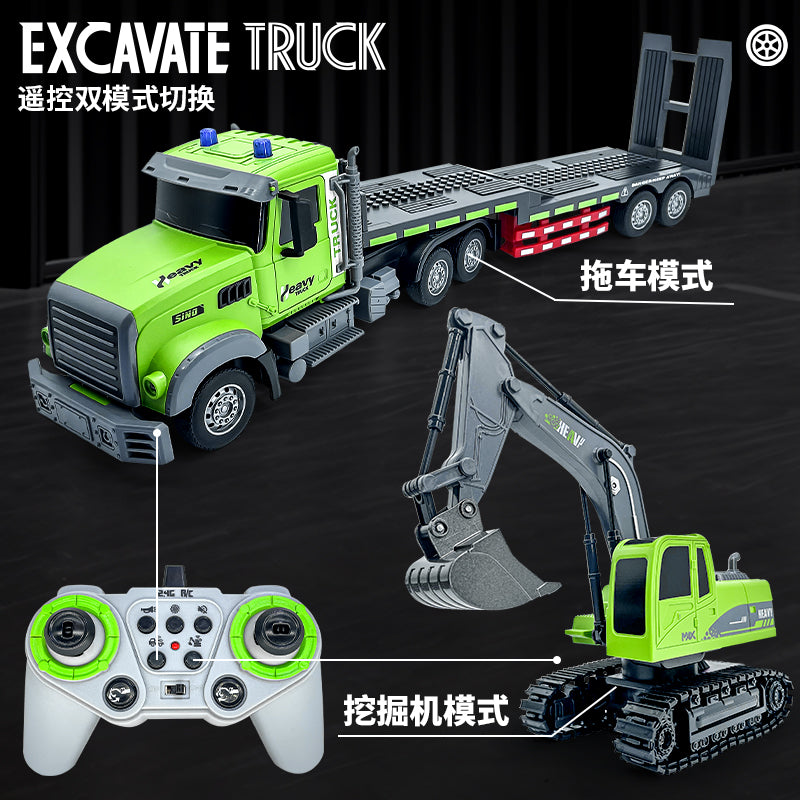 Mega Camión de Transporte + Excavadora RC 2 en 1 A Control Remoto