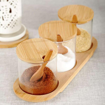 Set de Frascos de Vidrio con Tapa y Cucharas de Bambú