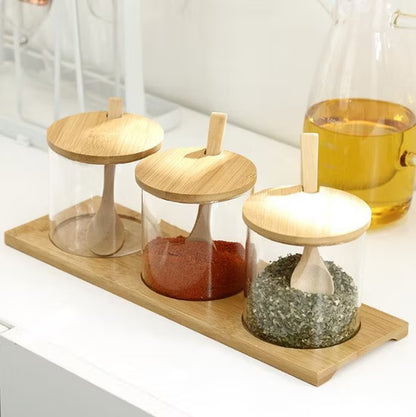 Set de Frascos de Vidrio con Tapa y Cucharas de Bambú