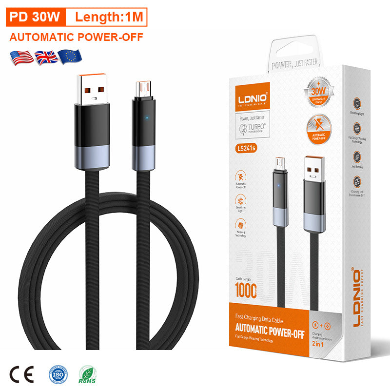 Cable USB LDNIO LS241C 50W 1m Apagado Automático Carga Rápida