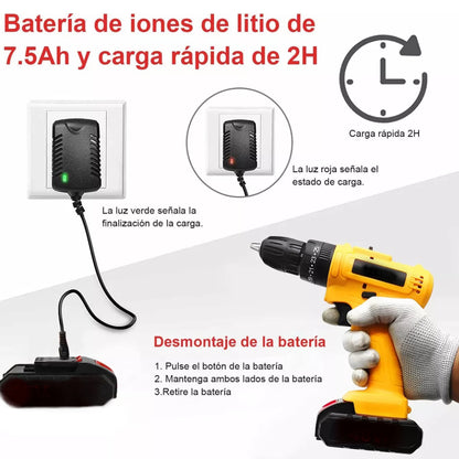 Taladro Atornillador Percutor Inalámbrico 26V + 2 baterias