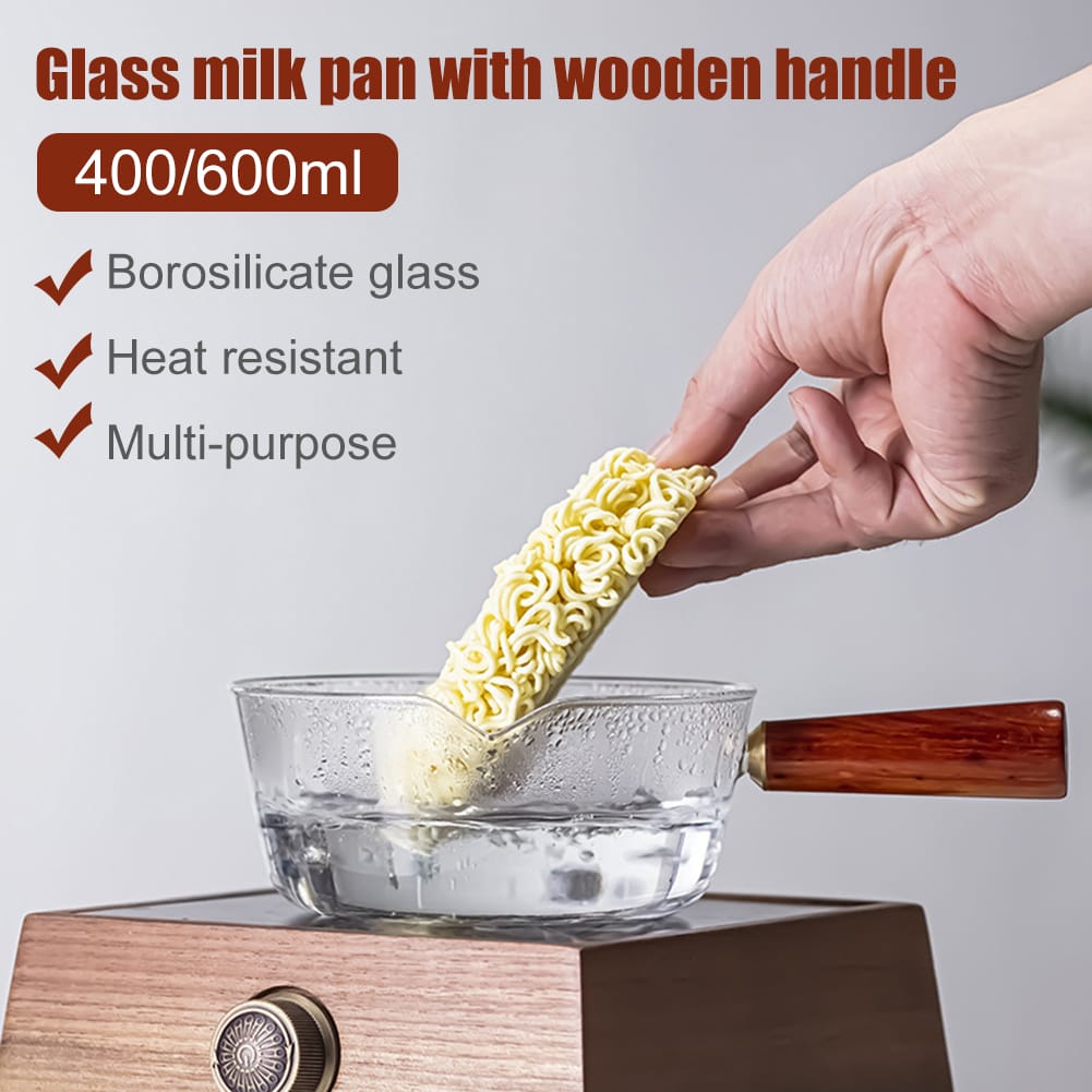 Olla De Vidrio De 600ml Con Mango De Madera 