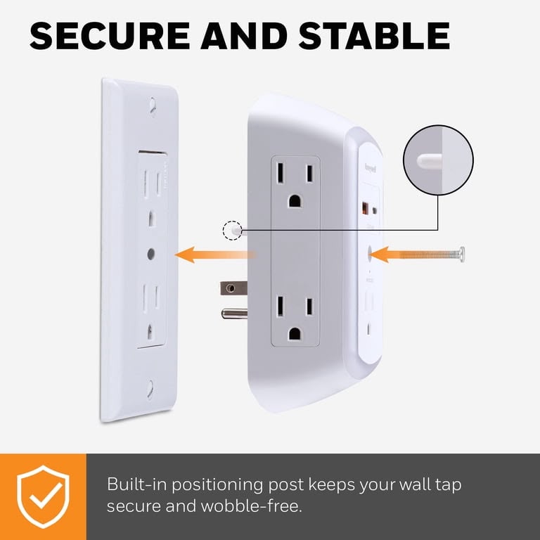 Honeywell Protector Contra Sobretensiones de Luz Nocturna LED de 5 Tomacorrientes y 2 USB para Pared