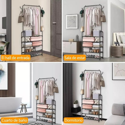 Perchero Organizador de Ropa con Estantes y Barra