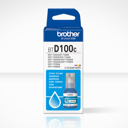 Botella de tinta Brother BTD100C cian con caja