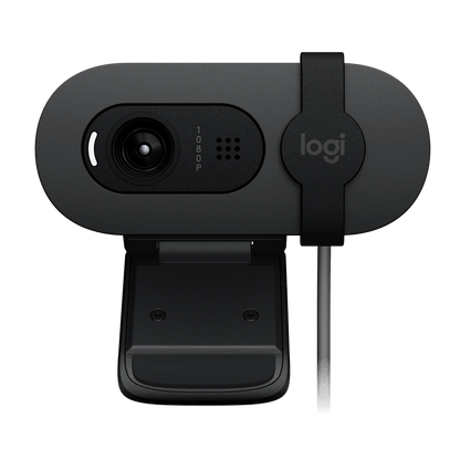 Cámara web Logitech Brio 100 negra vista lateral